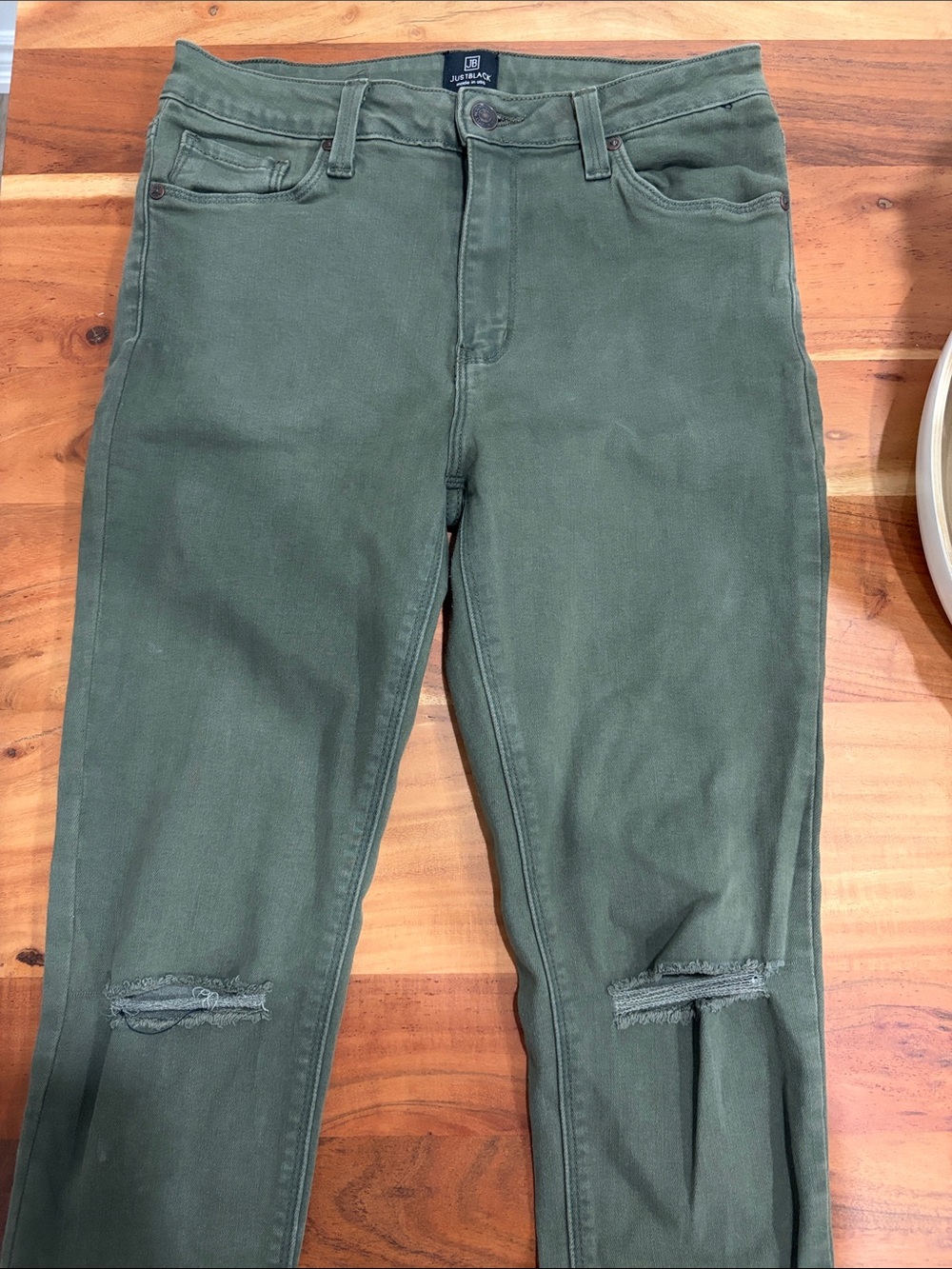 Just Black Olive Green Skinny Jeans with Knee Slits